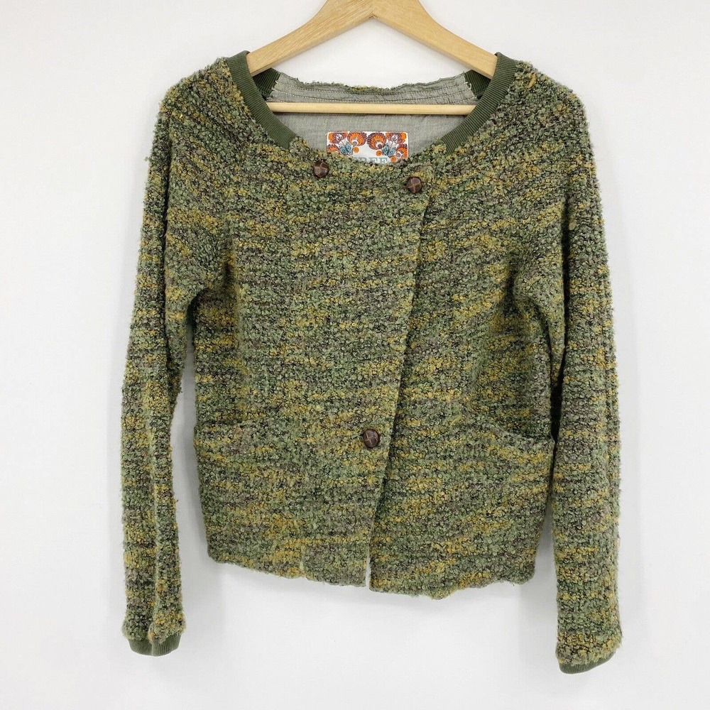 Free People Marled Boucle Jacket Wool Blend Green Sz M